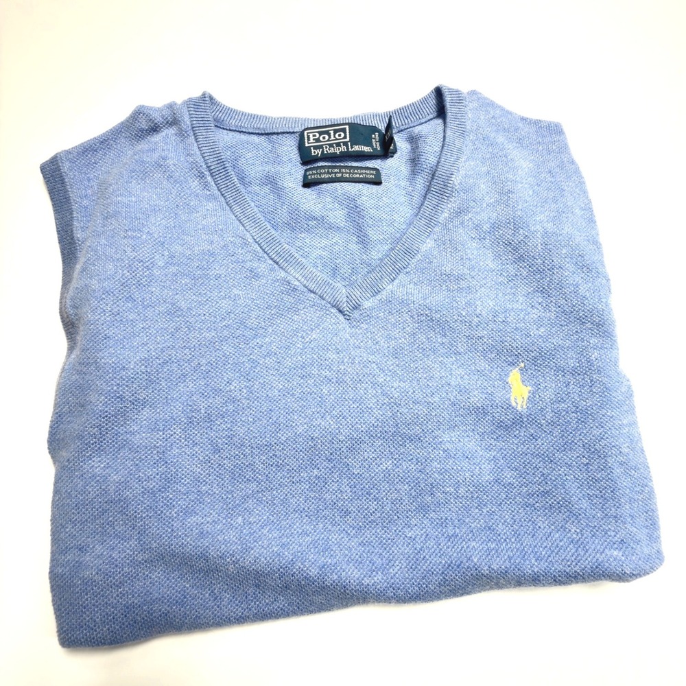 Polo Ralph Lauren Pima‎ Cotton Cashmere Sweater Vest Men's XL Light Blue V-Neck